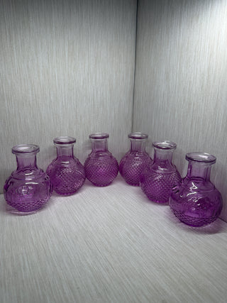 Set of 6 Amethyst Purple Hobnail Glass Bud Vases Boho Wedding Table Decor