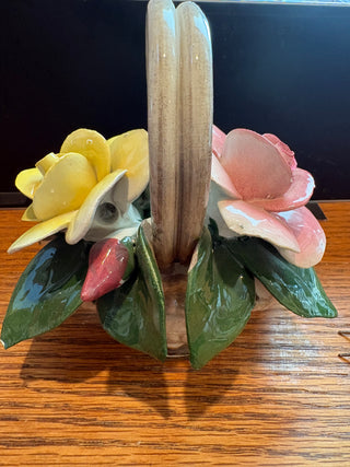 Vtg. Italian Capodimonte floral basket 5" tall