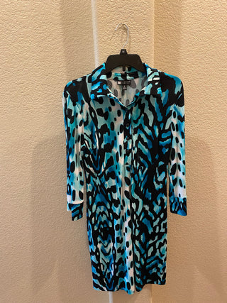 Vtg Carole Little teal/black animal print dress RCD