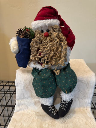 Vntg Fabric Mr Claus Shelf Sitter