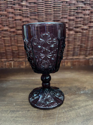 Amethyst pressed glass goblet
