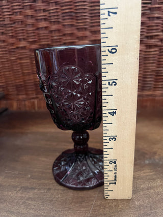 Amethyst pressed glass goblet