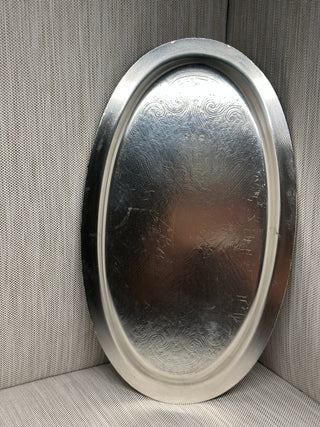 Silver-Plated Oval Serving Tray - Chased Scroll & Rope Rim