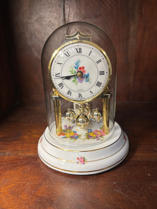 Vtg German porcelain dome quartz floral clock