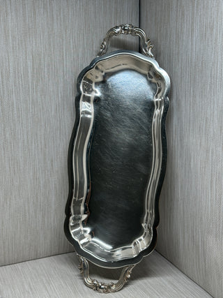 F.B. Rogers Silverplate Footed Serving Tray — Ornate Handle & Scroll Feet