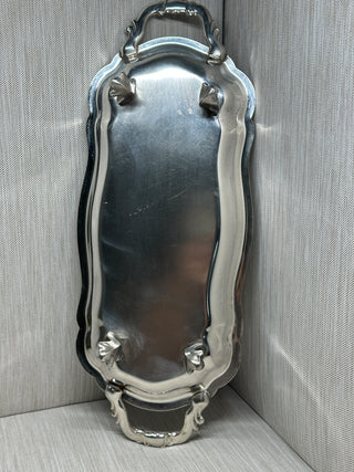 F.B. Rogers Silverplate Footed Serving Tray — Ornate Handle & Scroll Feet