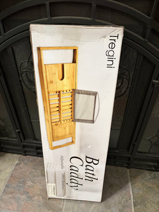 Adjustable Bamboo Bath Caddy with Cell/Book/Wine Holder