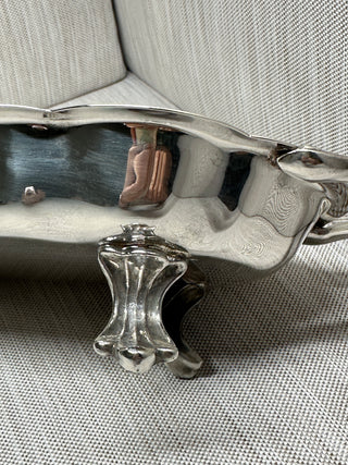 F.B. Rogers Silverplate Footed Serving Tray — Ornate Handle & Scroll Feet