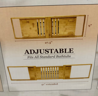 Adjustable Bamboo Bath Caddy with Cell/Book/Wine Holder