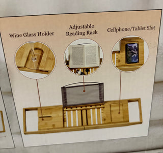 Adjustable Bamboo Bath Caddy with Cell/Book/Wine Holder