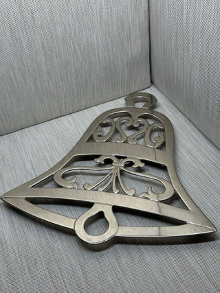 Silver-Plated Bell Shaped Footed Trivet - Filigree Heart & Scroll Motif