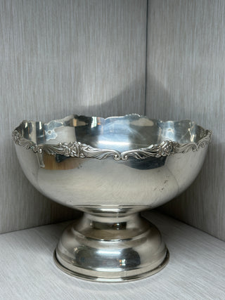 Silver Plate Rose Garland Punch Bowl | EP Nickel Silver, Japan | Mid-Century Pedestal Centerpiece
