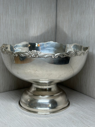 Silver Plate Rose Garland Punch Bowl | EP Nickel Silver, Japan | Mid-Century Pedestal Centerpiece