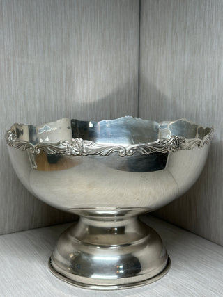Silver Plate Rose Garland Punch Bowl | EP Nickel Silver, Japan | Mid-Century Pedestal Centerpiece