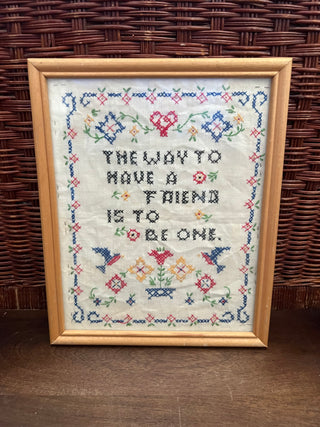 Vintage framed friend cross stitch