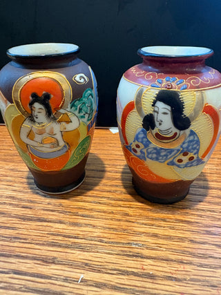 Vtg. Hand painted mini porcelain vases - set of 2