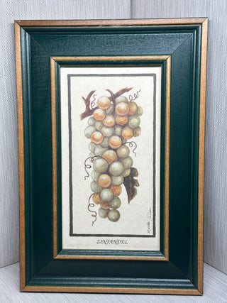 Set of 4 Vintage Martha Hinson "Wine Grapes" Botanical Prints | Pinot Noir, Zinfandel, Chardonnay & Cabernet | Framed Wall Art