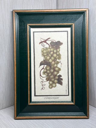 Set of 4 Vintage Martha Hinson "Wine Grapes" Botanical Prints | Pinot Noir, Zinfandel, Chardonnay & Cabernet | Framed Wall Art