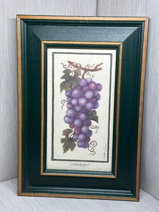Set of 4 Vintage Martha Hinson "Wine Grapes" Botanical Prints | Pinot Noir, Zinfandel, Chardonnay & Cabernet | Framed Wall Art