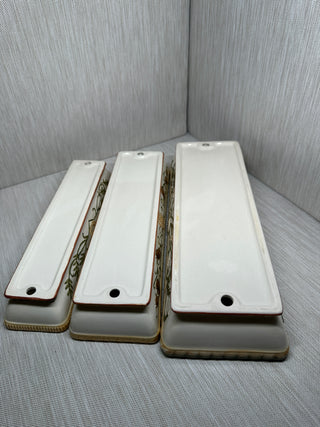 Hand-Painted Ceramic Nesting Relish Tray Set of 3 | Olive Green & Gold Majolica-Style Rectangular Dishes
