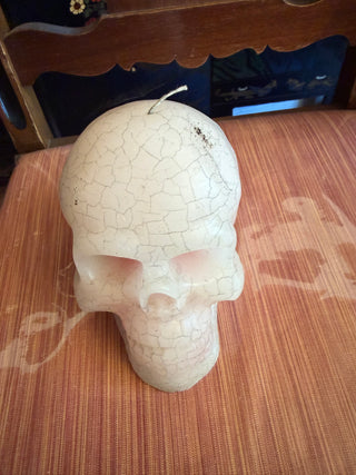 Wax Skull Candle XL Pinkish with Gray crackle look