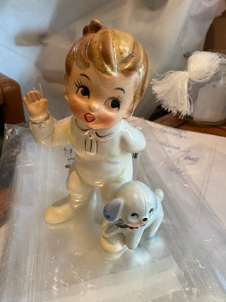 Vtg. Josef Original, Japan ceramic figure, boy with dog
