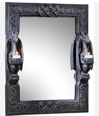 Design Toscano Dragons Thorne Twin Sentinel Dragons  Gothic Wall Mirror 23" X 18"