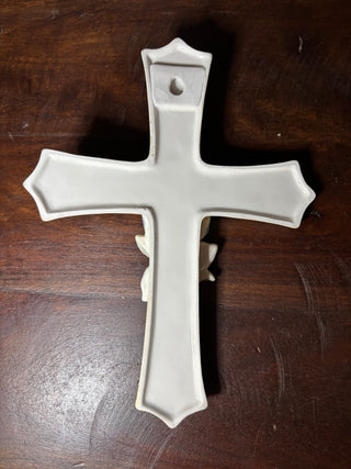 Vtg ceramic wall cross w/Mary&baby Jesus