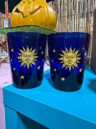 VTG Libbey Celestial Colbalt Blue Sun/Moon Glasses