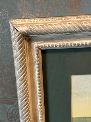 Original Watercolor "Quiet Farm Landscape" | Signed D. Alexander | Ornate White & Grey Frame
