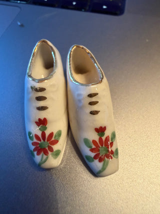 Pair of vintage miniature porcelain shoes