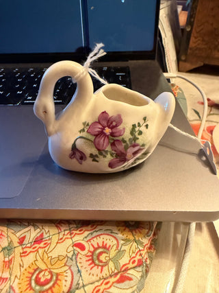 Vintage Floral Swan Trinket Holder Miniature