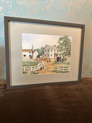 Vintage Art Print "Lancaster Sunday" by Ann Mount | Amish Farmstead Scene | Custom-Framed