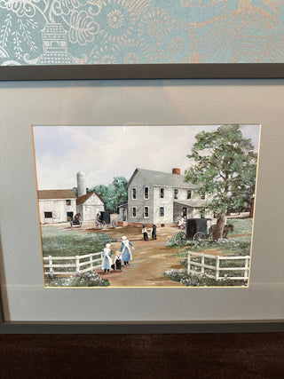 Vintage Art Print "Lancaster Sunday" by Ann Mount | Amish Farmstead Scene | Custom-Framed