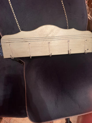 Green Wood 5 hook rack rustic metal hangers