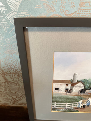 Vintage Art Print "Lancaster Sunday" by Ann Mount | Amish Farmstead Scene | Custom-Framed