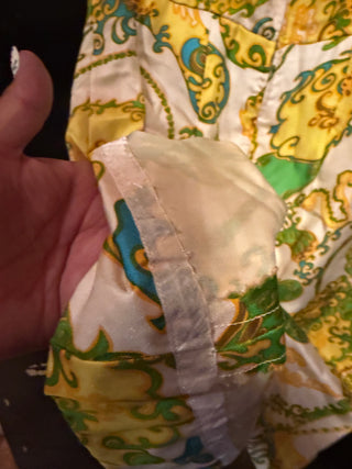 1960's Handmade Mod Paisley Shift Dress -White, Lime Green & Golden Yellow Size 0