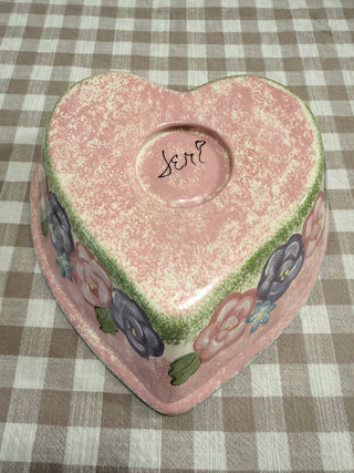 Vintage Hand Painted Heart Shaped Pottery Bowl