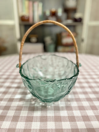 Vintage Libbey Green Orchard Fruit Bowl W/ Handle