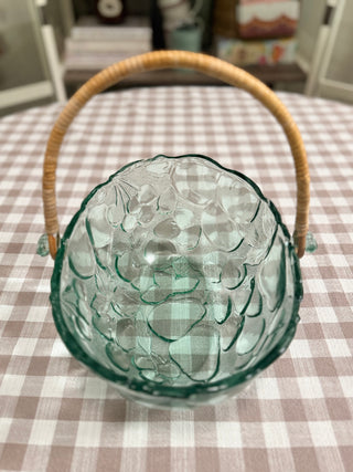 Vintage Libbey Green Orchard Fruit Bowl W/ Handle