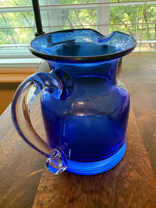MCM Cobalt Blue Handblown Glass Pitcher