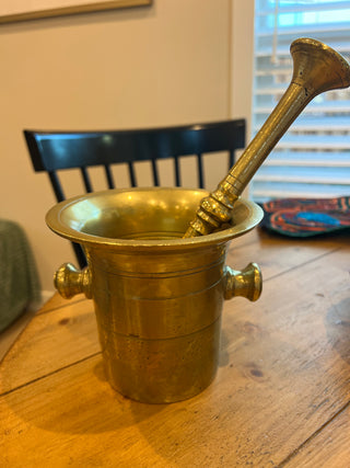 Vintage European Brass Mortar & Pestle