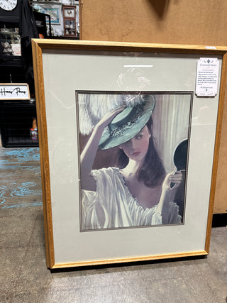 Robert S. Foster Signed Artist's Proof (A/P) Framed Lithograph Print – Elegant Woman with Hat and Mirror (32" x 29")