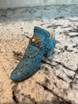 Miniature Victorian Heel Teal & Gold with a Pearl