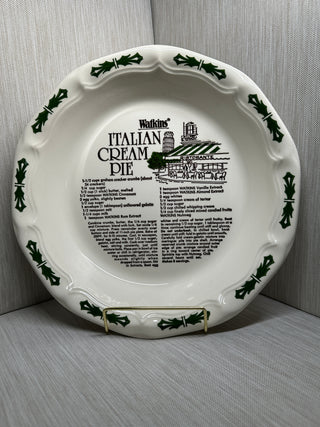 Vintage 1983 Watkins Ceramic Italian Cream Pie Recipe Deep Dish Plate #6484