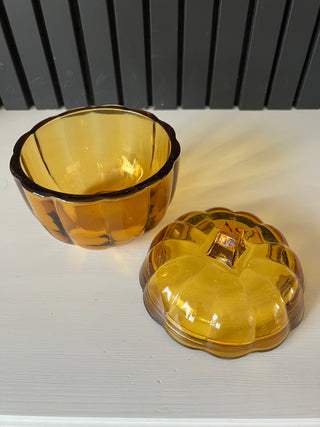 Vintage amber glass pumpkin jar