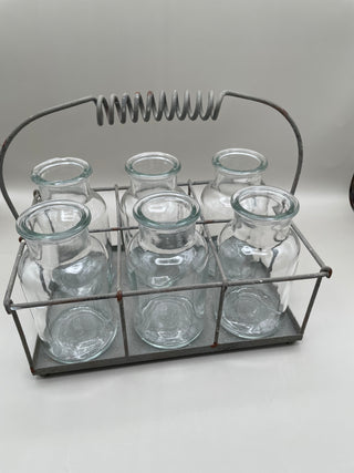 Glass Vases in Milk Bottle Metal Crate