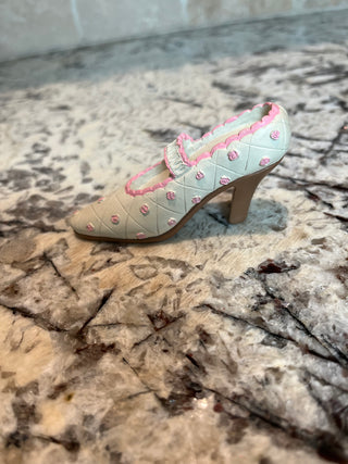 Miniature Victorian Heel  White with Pink Roses