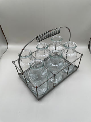 Glass Vases in Milk Bottle Metal Crate