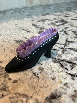 Miniature Victorian Heel  Black with Purple Ruffle